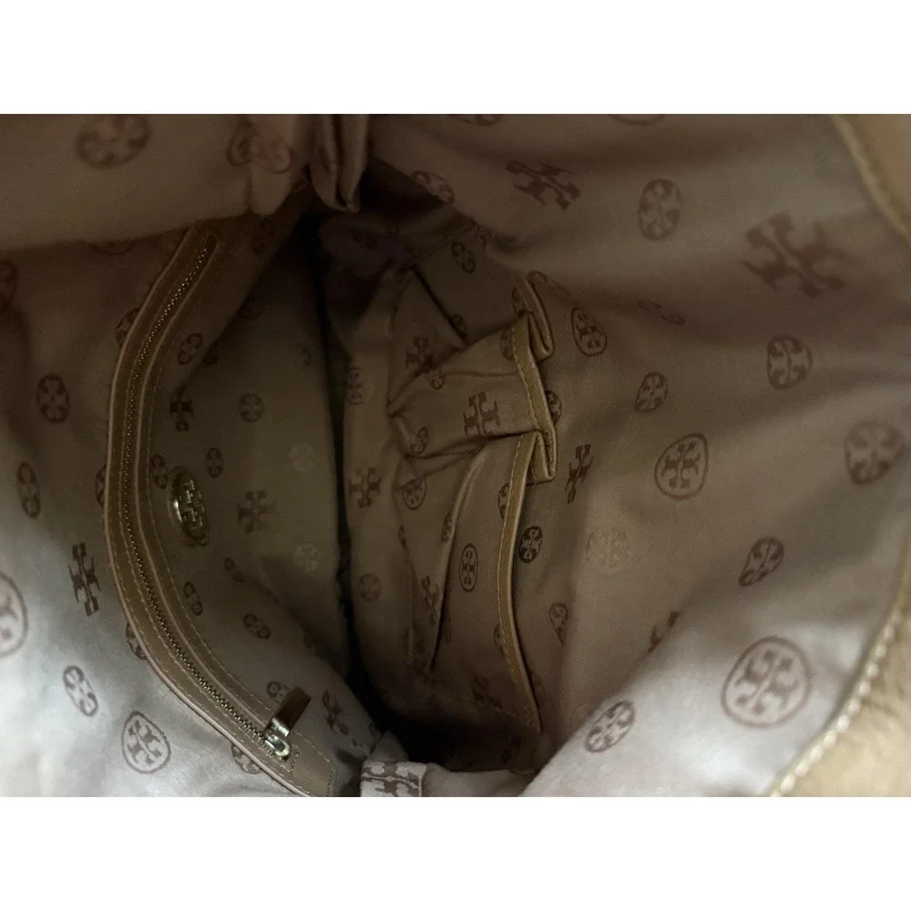 Beautiful Tory Burch Thea Fold-Over Crossbody in Tan Soft Pebbled Leather